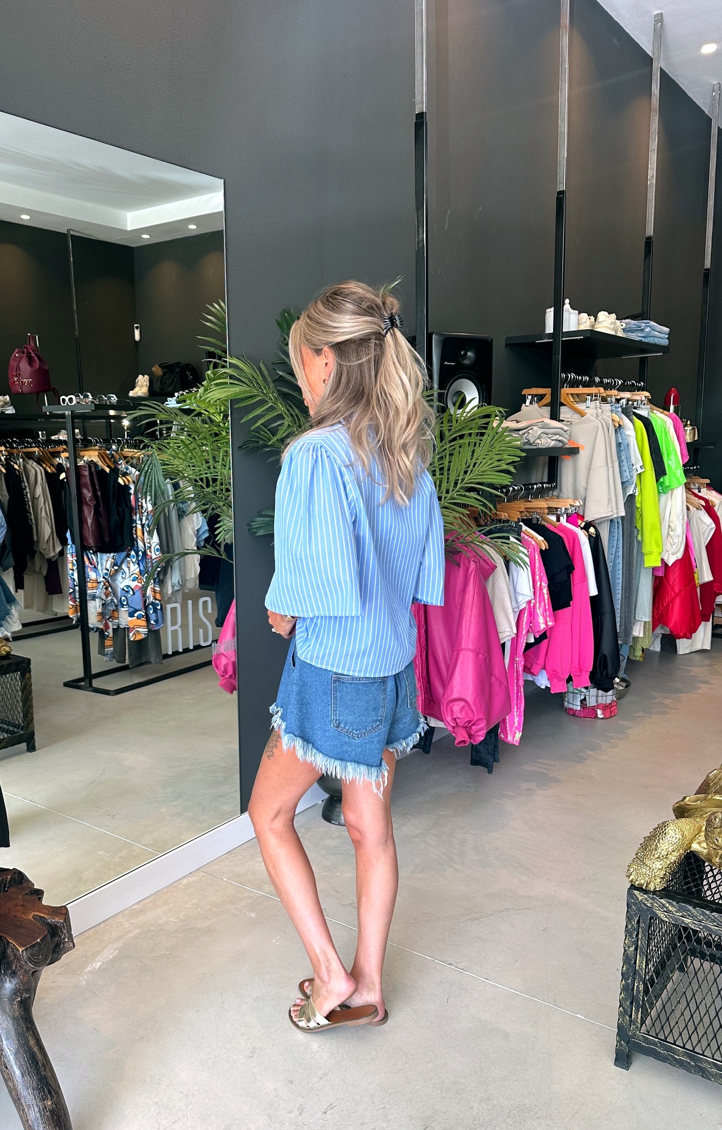 Virginie blouse striped with puff short sleeves