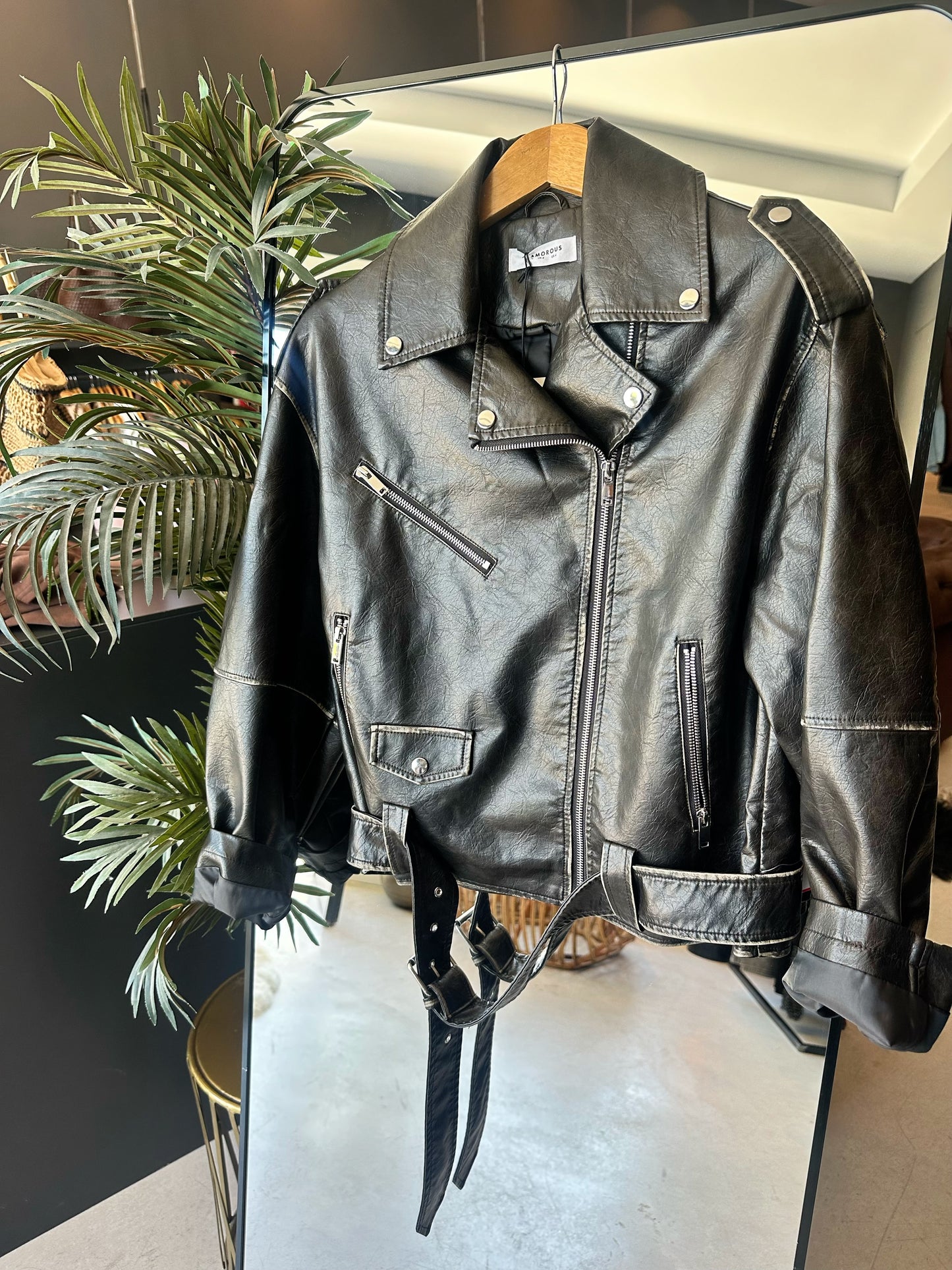 Faux leather washed jacket