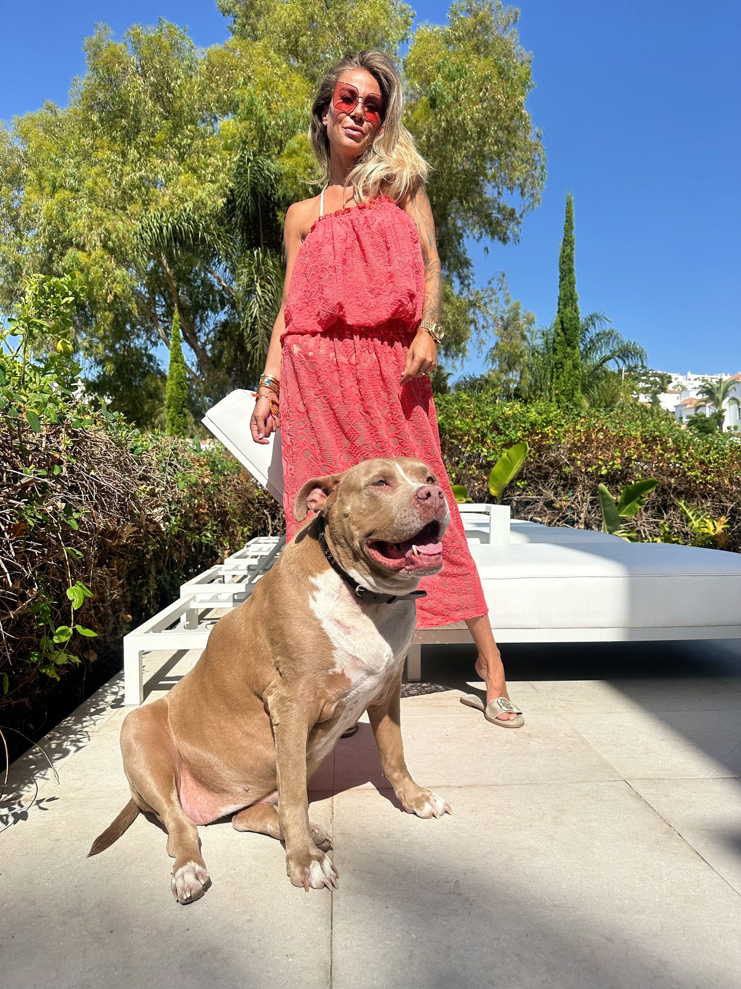 Long coral dress with split