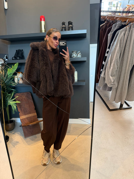 Fake fur dark brown - short sleeves