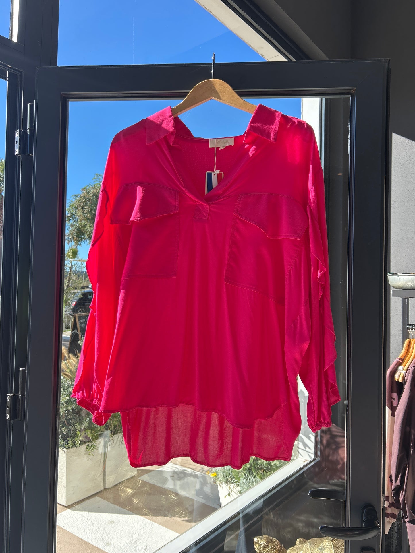 DARK PINK FRILL BLOUSE