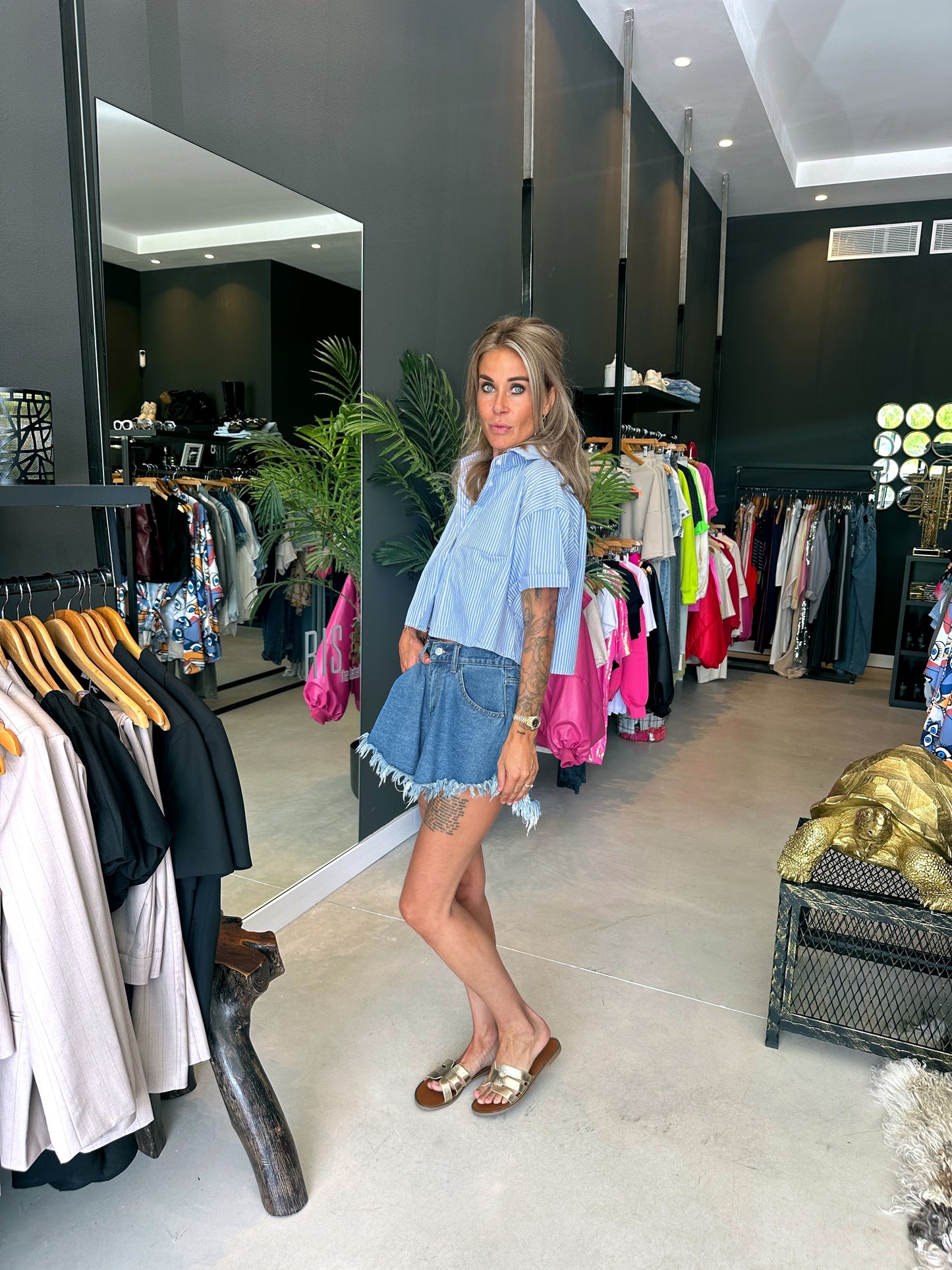 Virginie short blouse striped with pockets