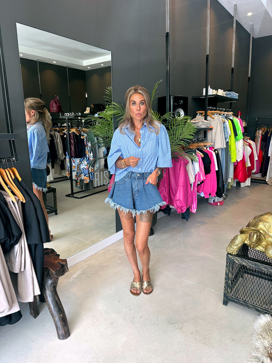 Virginie blouse striped with puff short sleeves