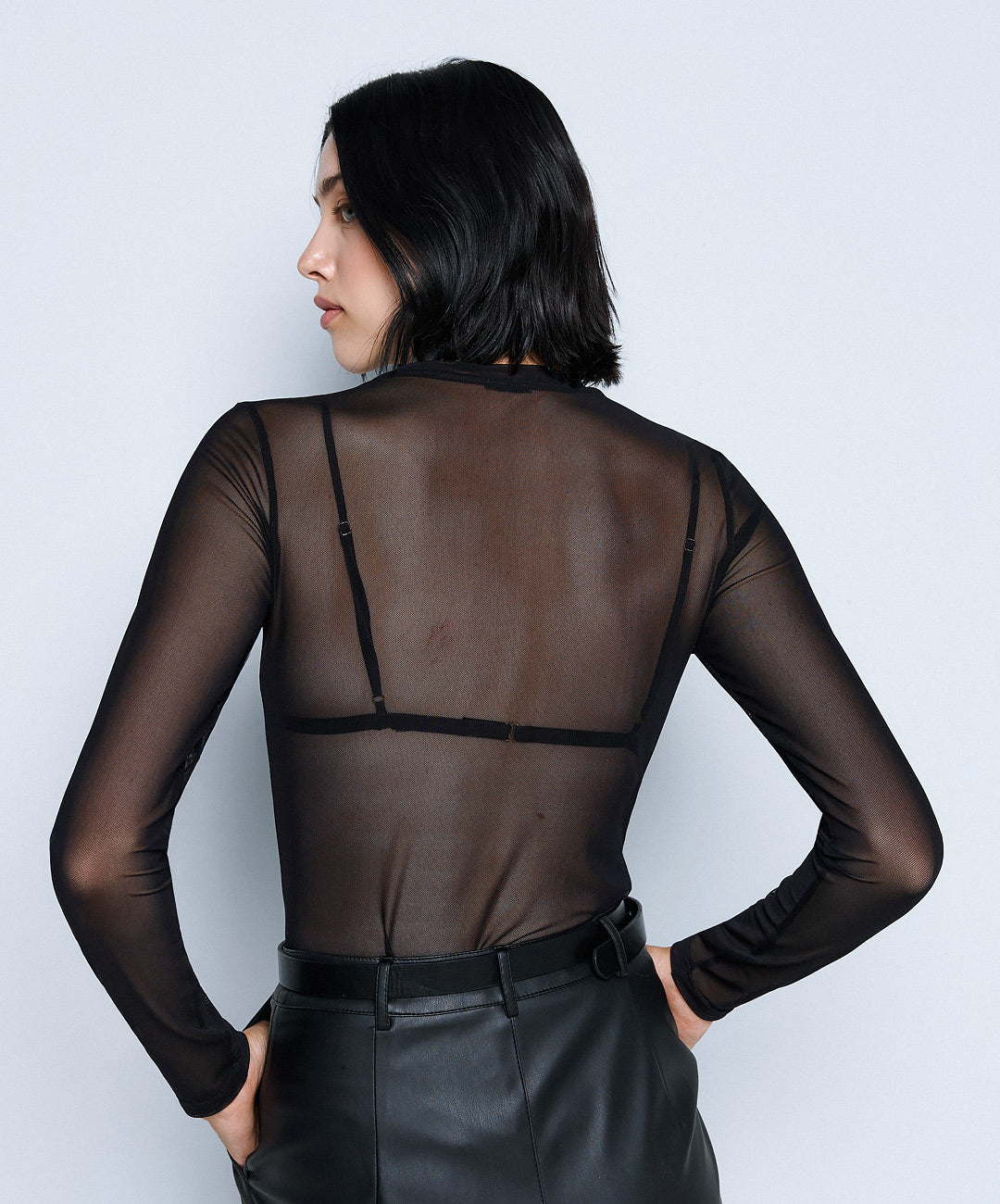 Black see-through long sleeve top