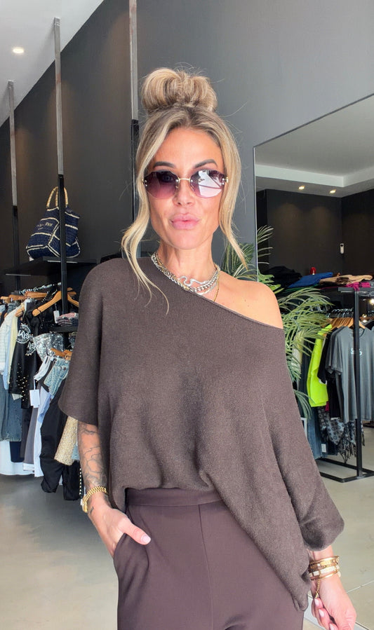 Sweater Inga Brown short sleeve