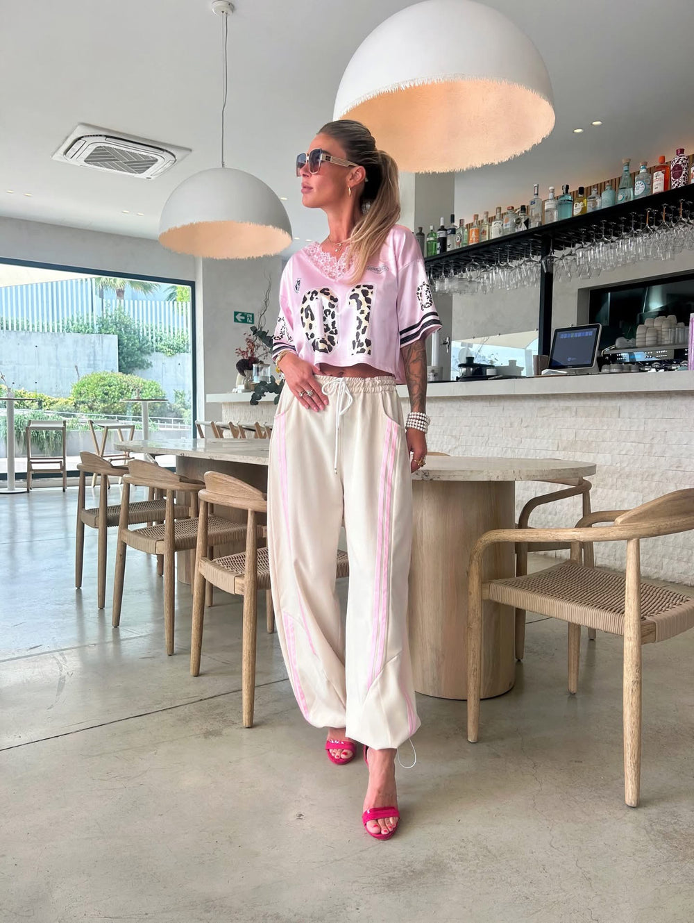 Beige with pink stripes