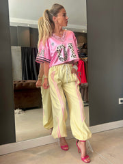 Yellow with pink stripe