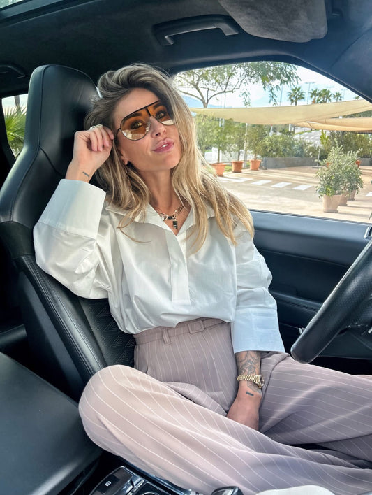 Trousers beige with white stripes