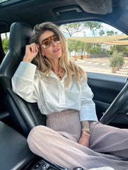 Trousers beige with white stripes