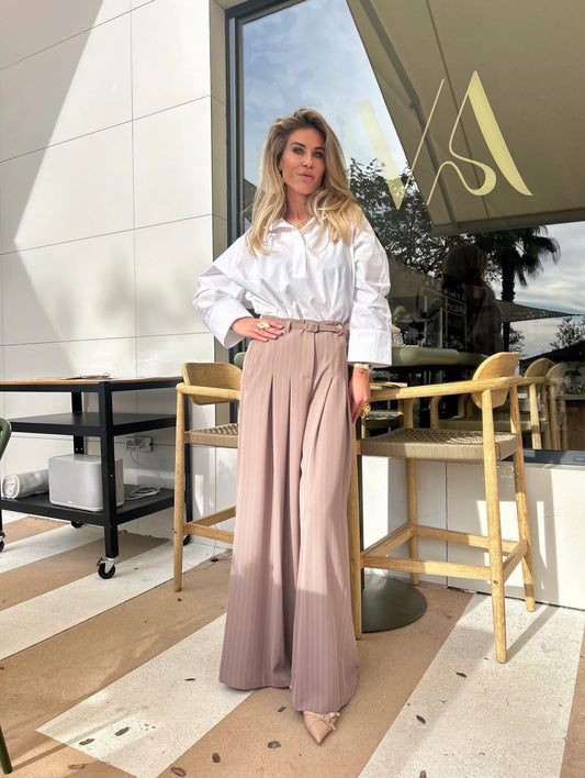 Trousers beige with white stripes