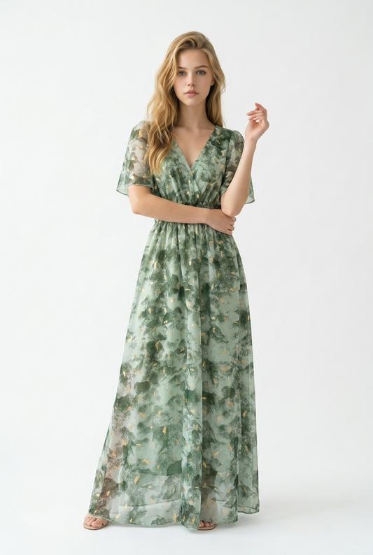 Green dress with golden details