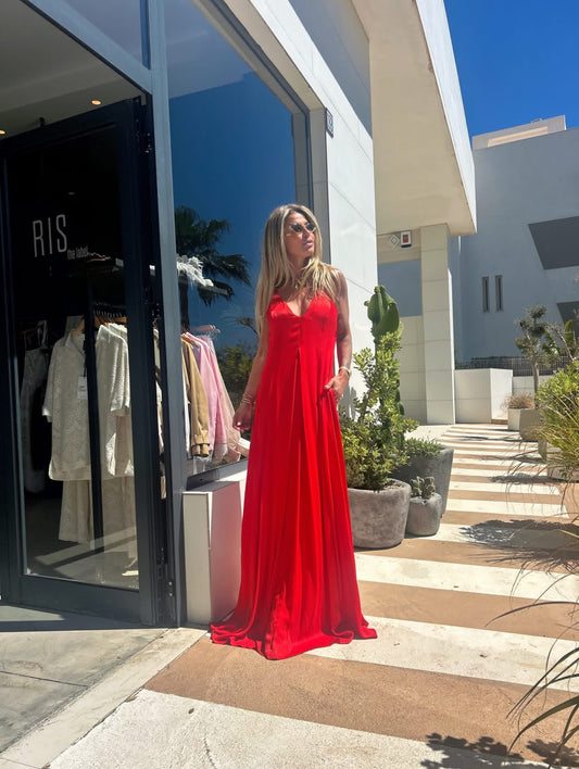 Red dress with pockets