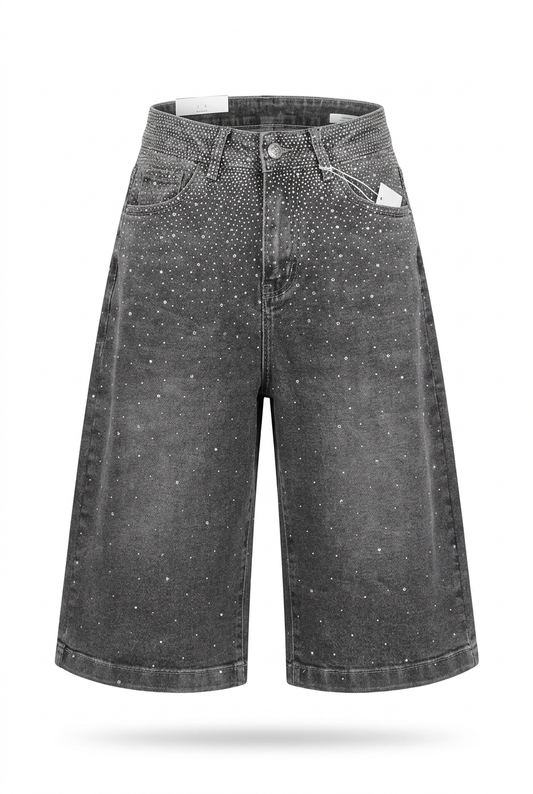 3/4 glitter short grey